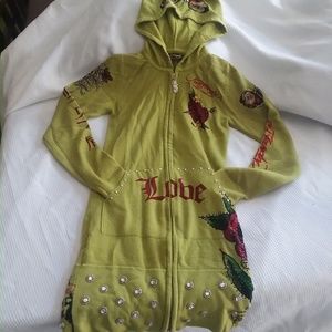 XS - Green Ed Hardy Zip Up Hoodie
